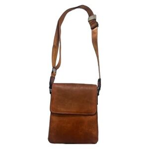 Vertical Vegan Leather Messenger Bag – Saddle Tan Crossbody Sling Satchel​